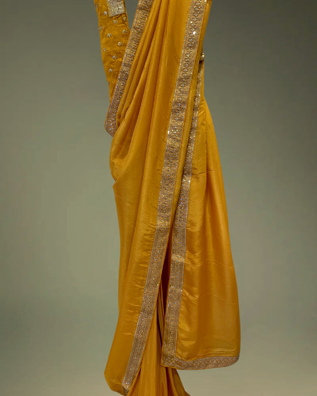 Yellow Tissue Silk saree in Handmade Sabyasachi Inspired Lace Borders