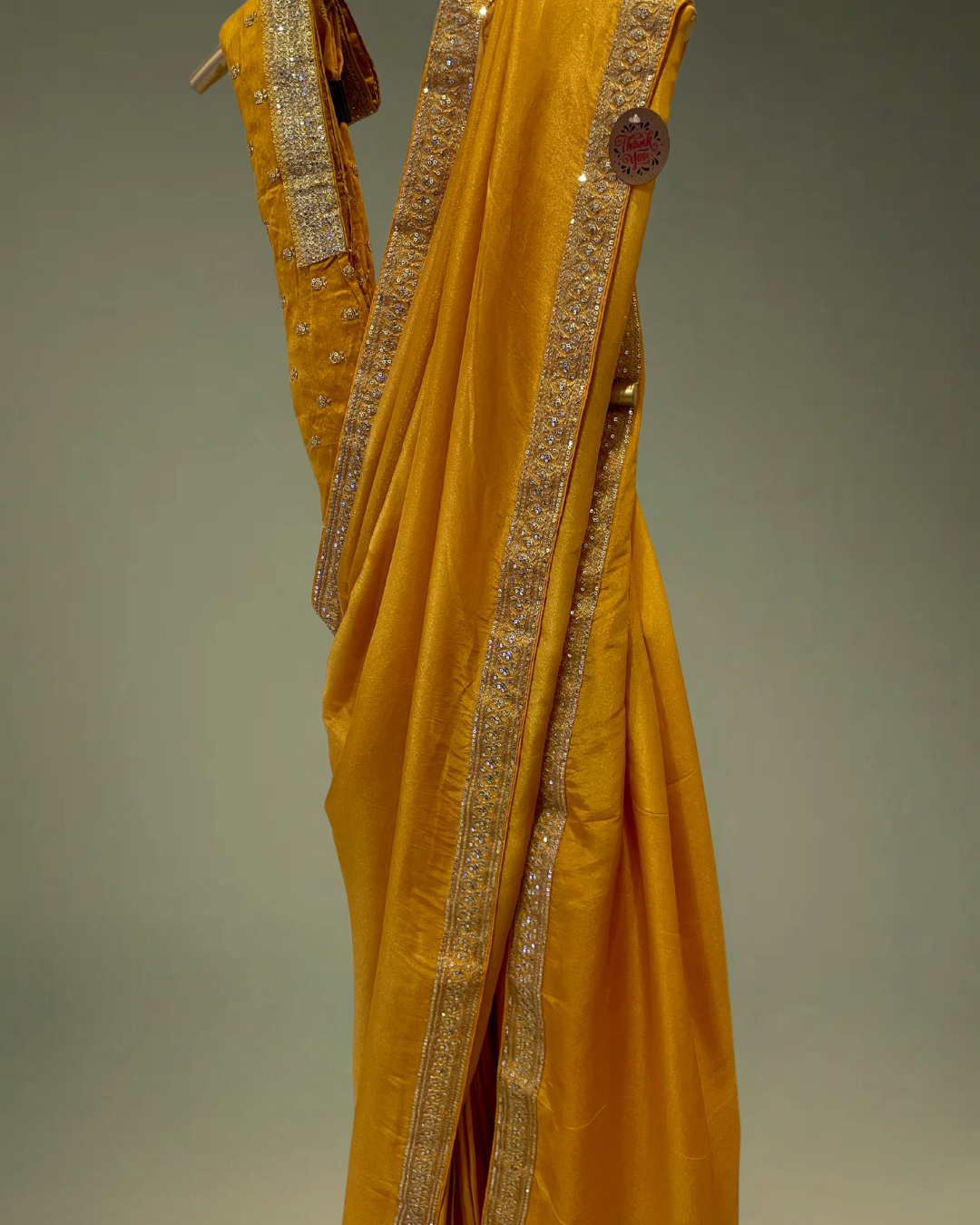 Yellow Tissue Silk saree in Handmade Sabyasachi Inspired Lace Borders
