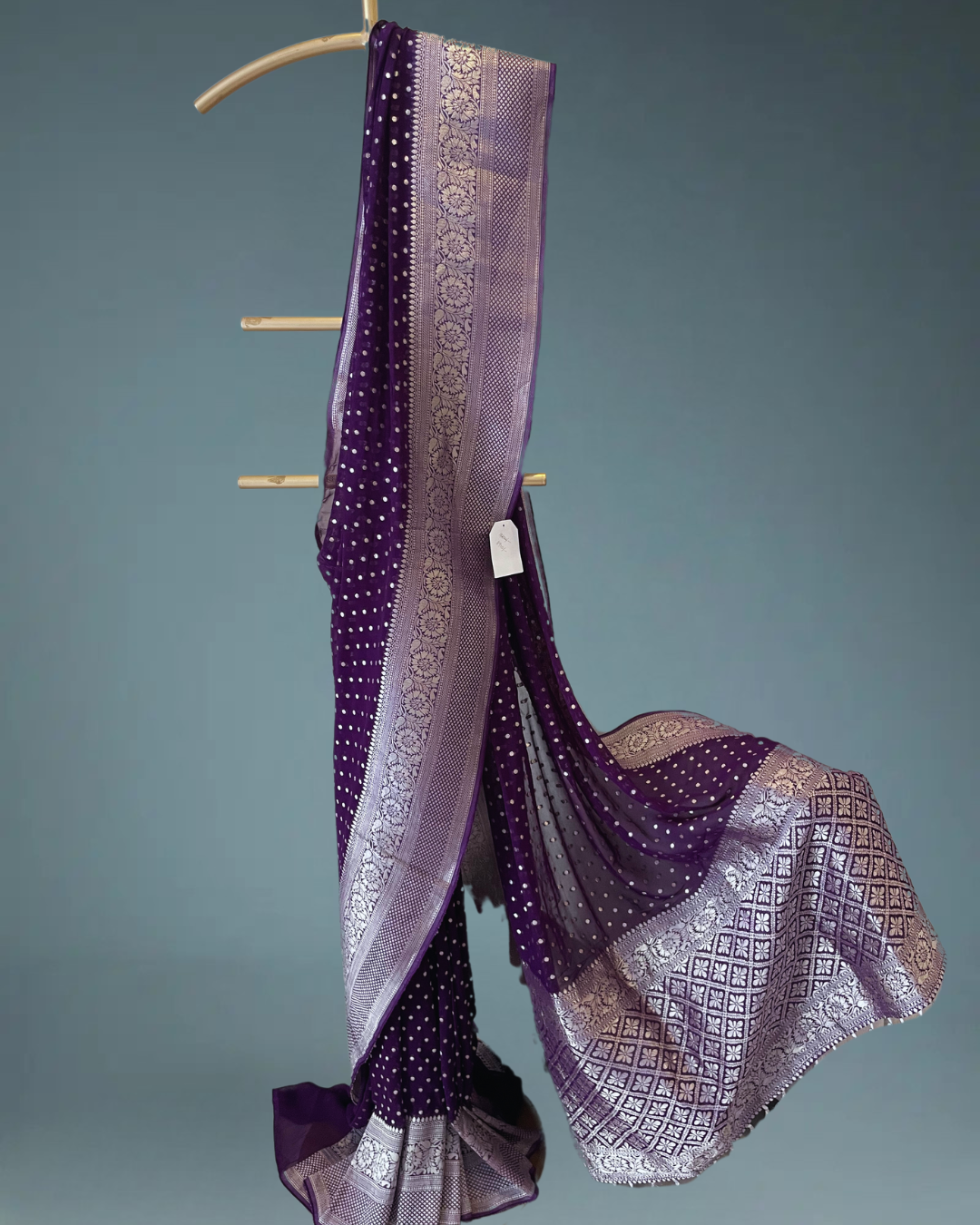 Pure Banarasi Georgette Saree in silver zari weaving