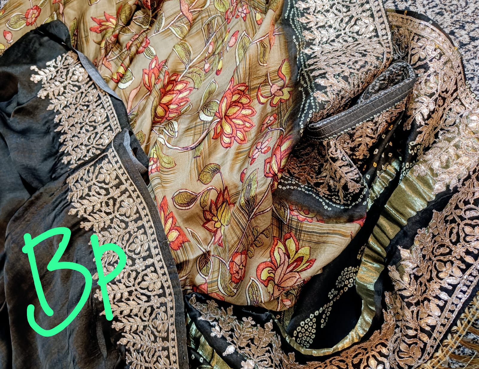 Banarasi Gajji Satin Silk Hand painted Bandhej Saree in all over gota patti hand work - Kalyanam By Swati