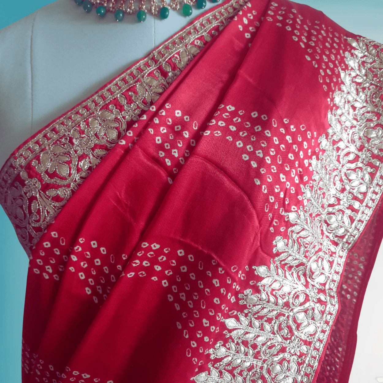 Banarasi Gajji Satin Silk Hand painted Bandhej Saree in all over gota patti hand work - Kalyanam By Swati