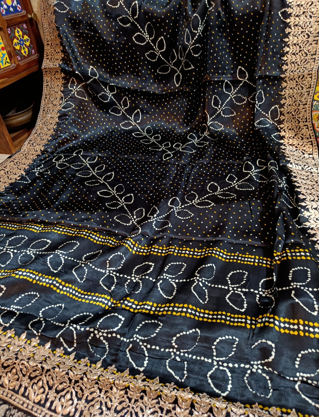 Banarasi Gajji Satin Silk Hand painted Bandhej Saree in all over gota patti hand work - Kalyanam By Swati