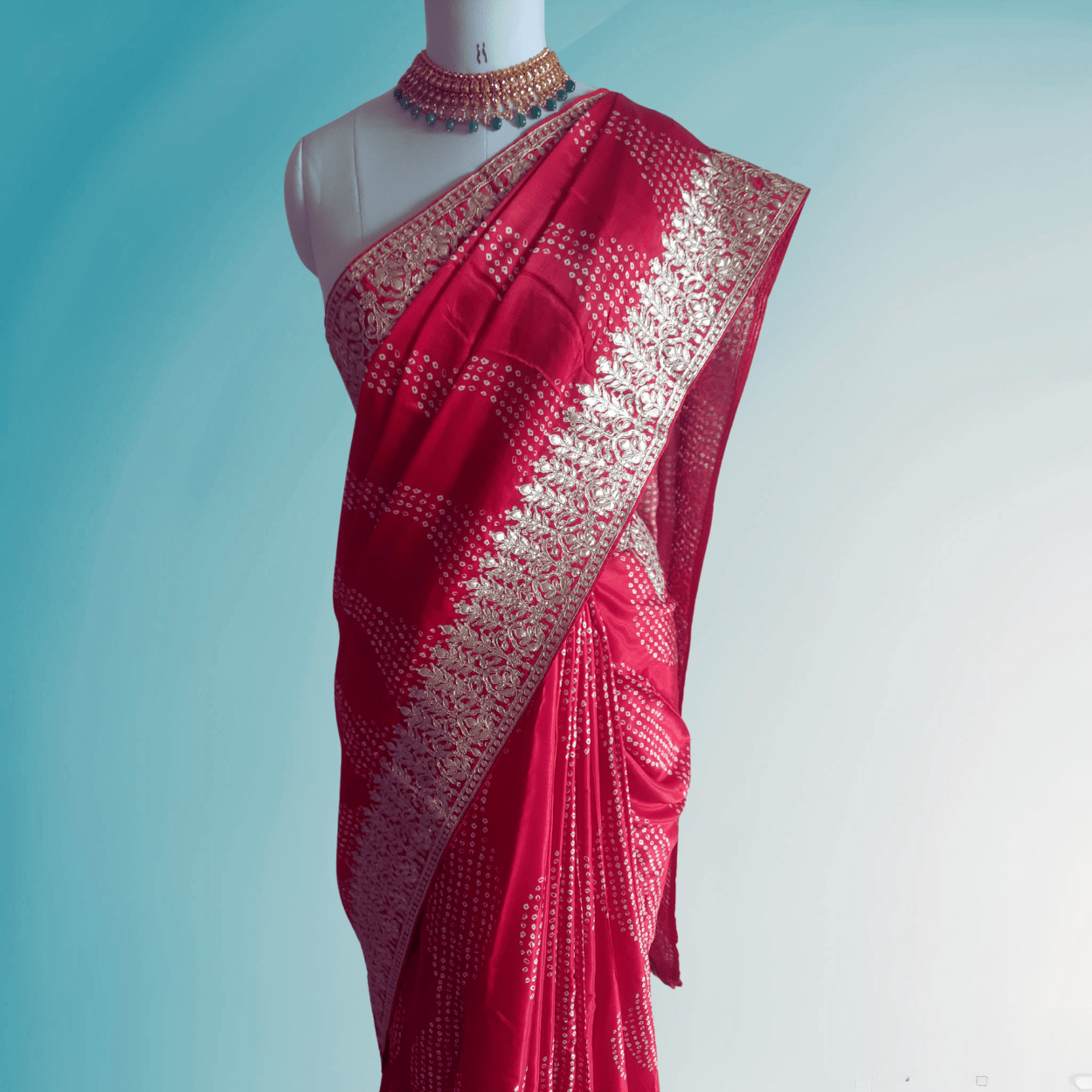 Banarasi Gajji Satin Silk Hand painted Bandhej Saree in all over gota patti hand work - Kalyanam By Swati