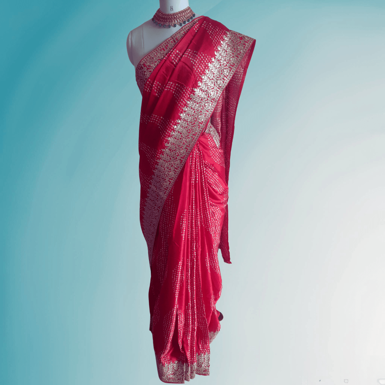 Banarasi Gajji Satin Silk Hand painted Bandhej Saree in all over gota patti hand work - Kalyanam By Swati