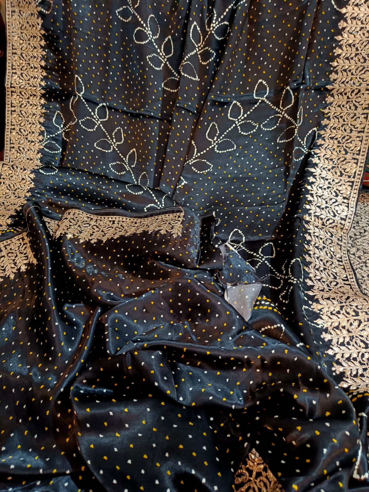 Banarasi Gajji Satin Silk Hand painted Bandhej Saree in all over gota patti hand work - Kalyanam By Swati