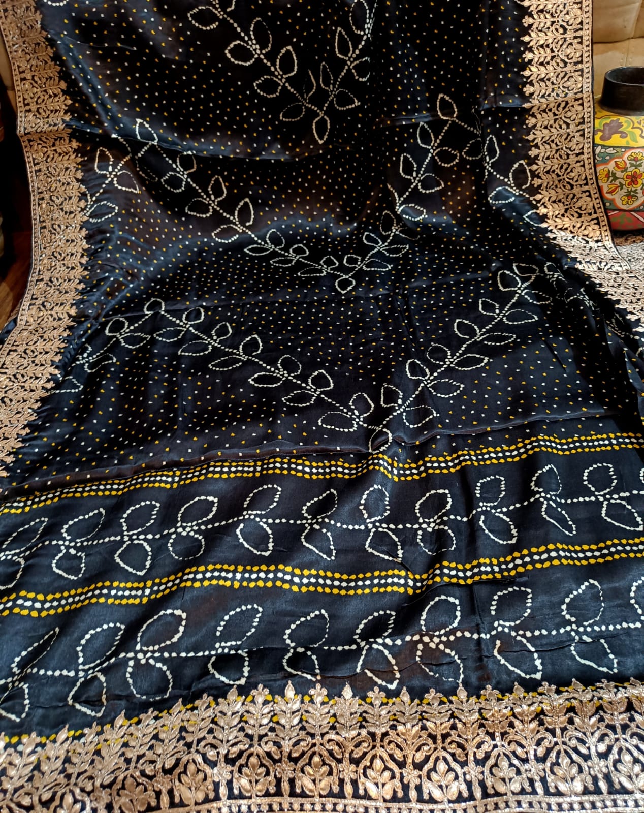 Banarasi Gajji Satin Silk Hand painted Bandhej Saree in all over gota patti hand work - Kalyanam By Swati