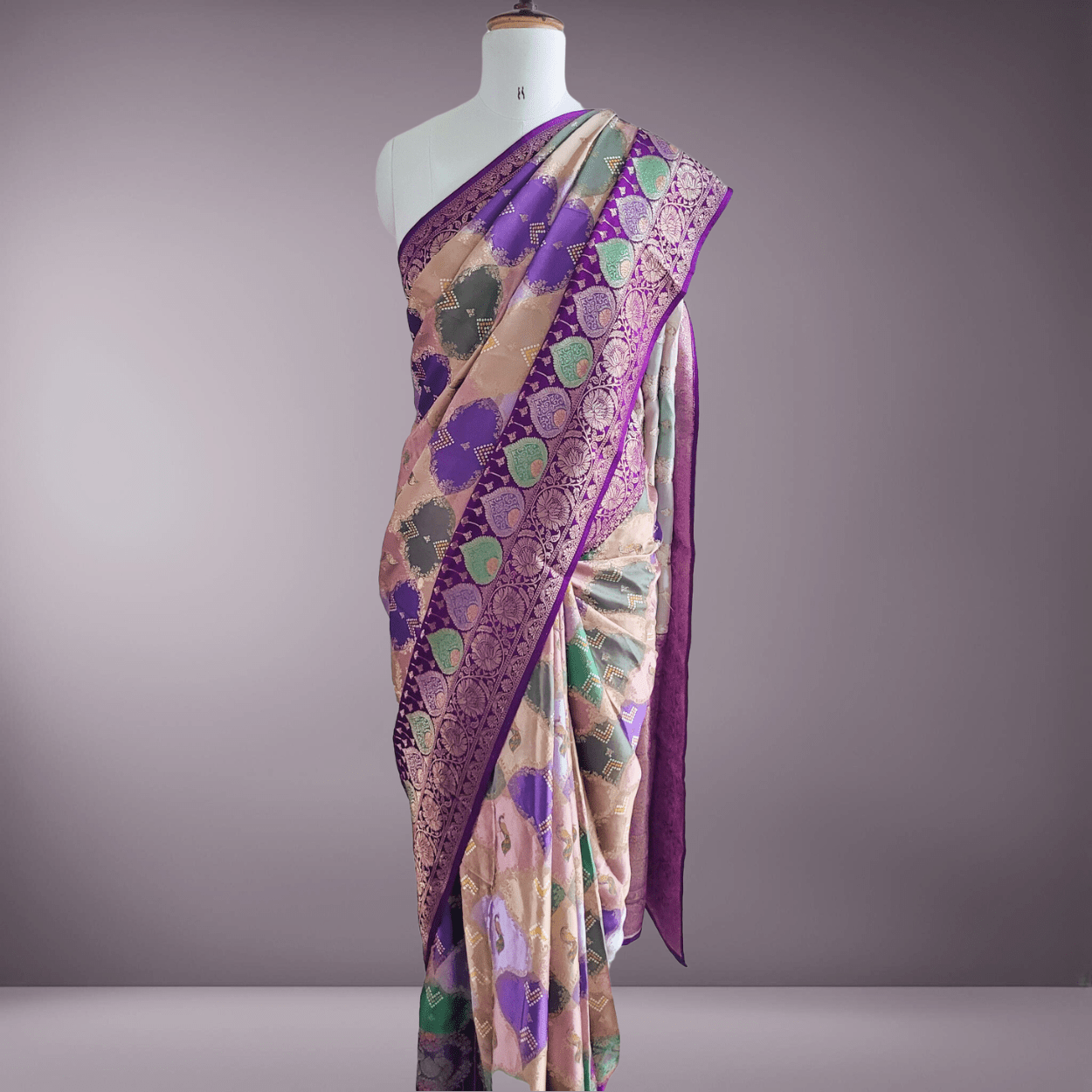 Banarasi Satin Mashru Silk Saree in Rangkaat Meenakari Zari Weaving - Kalyanam By Swati