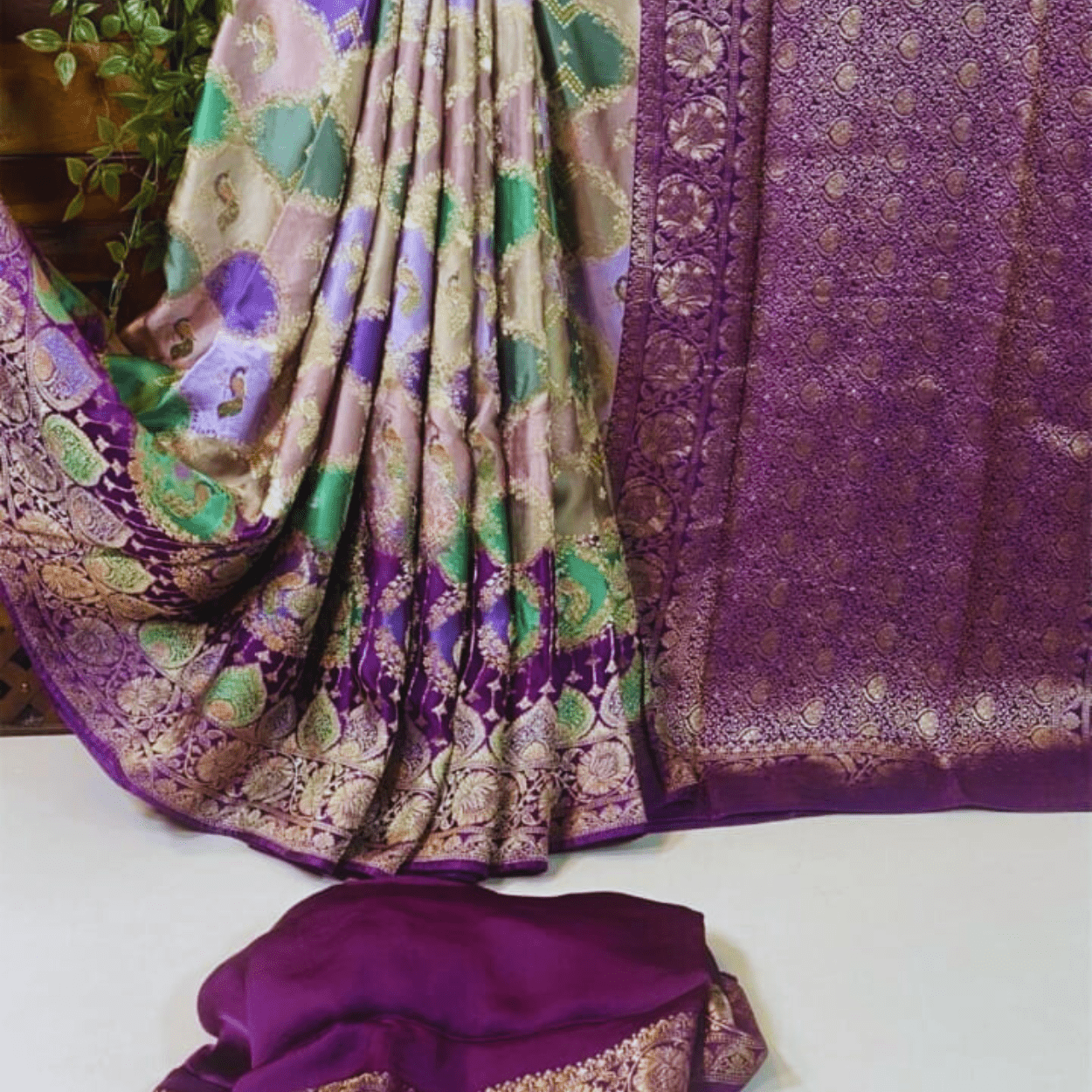 Banarasi Satin Mashru Silk Saree in Rangkaat Meenakari Zari Weaving - Kalyanam By Swati