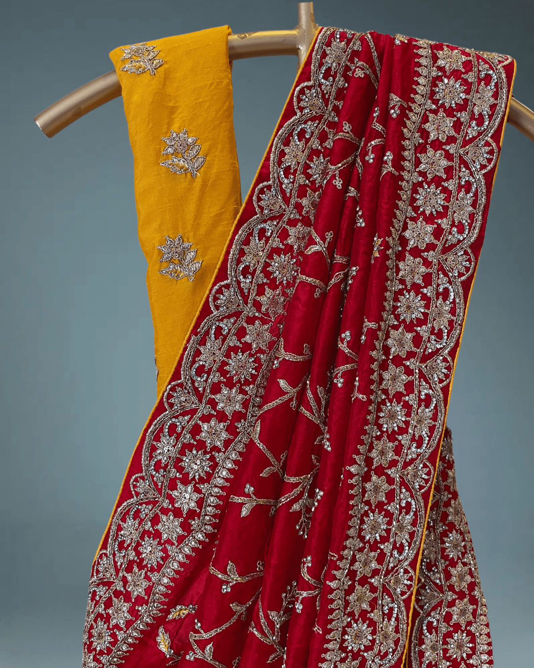 Banarasi Silk Bridal (Wedding) Saree in all over Zari hand weaving in red colour - Kalyanam By Swati