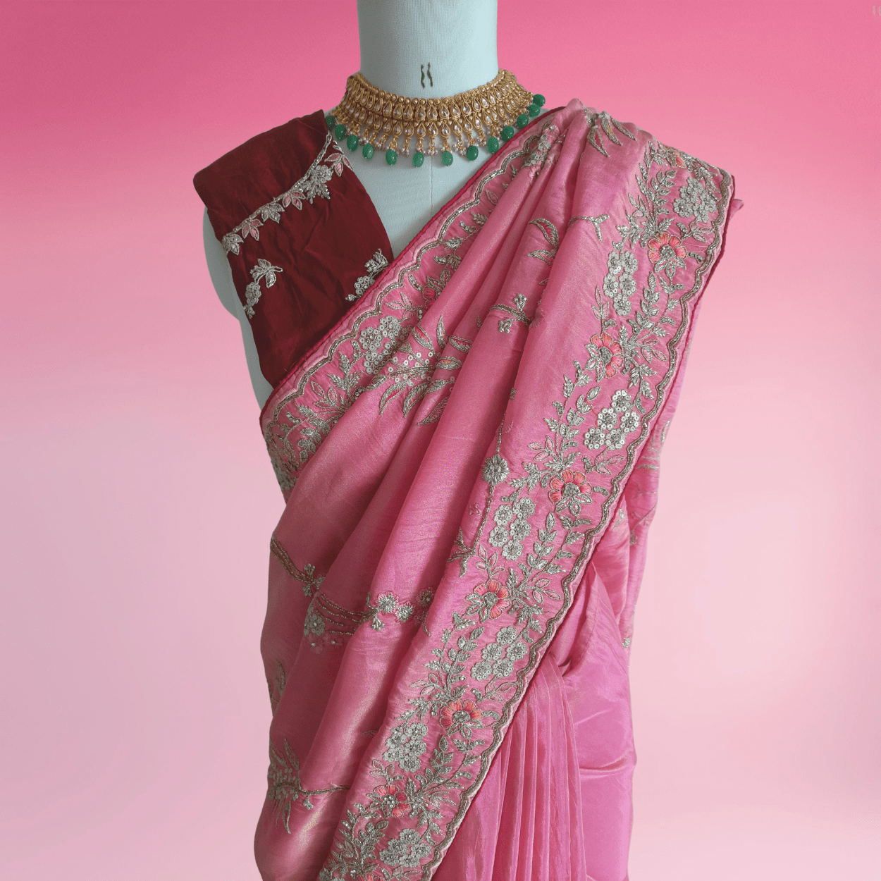 Banarasi tissue Silk Bridal (Wedding) Saree in all over Zari hand weaving in pink colour - Kalyanam By Swati