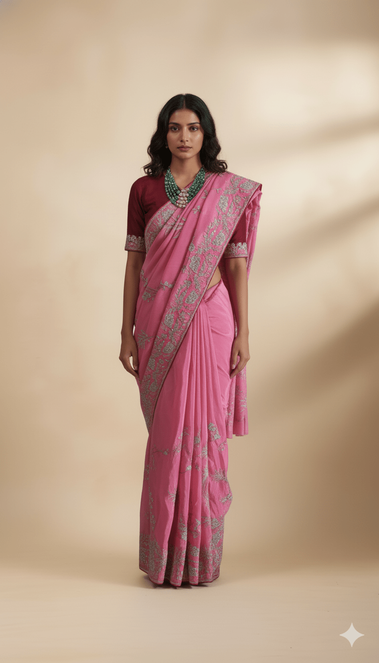 Banarasi tissue Silk Bridal (Wedding) Saree in all over Zari hand weaving in pink colour - Kalyanam By Swati