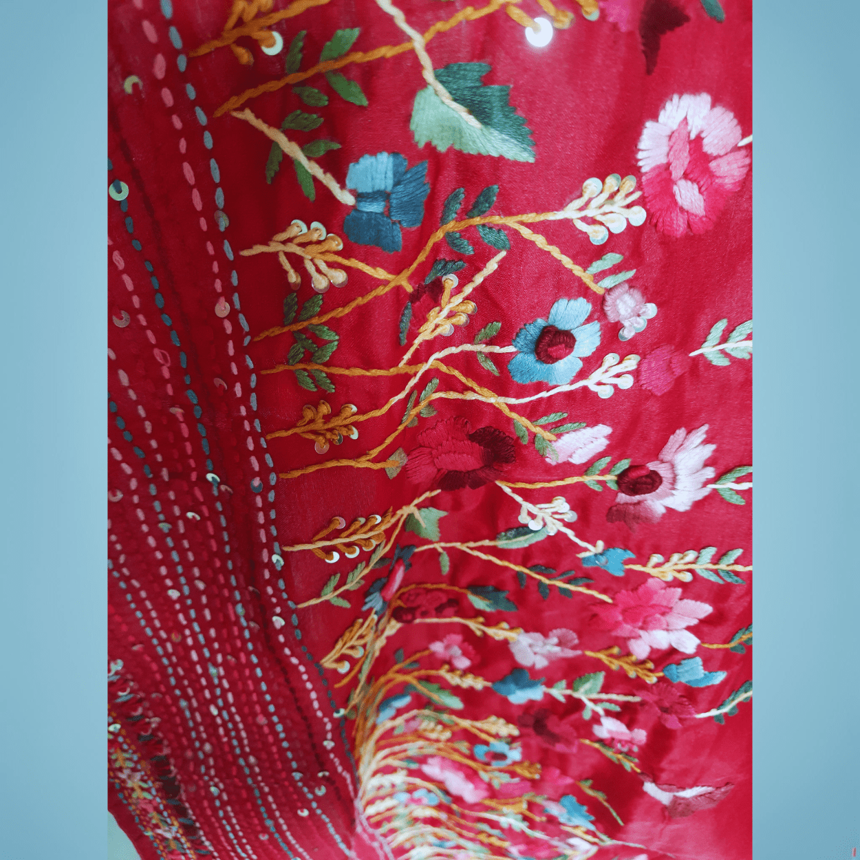 Blended Tussar Silk Saree in French knot & Kantha hand embroidery - Kalyanam By Swati