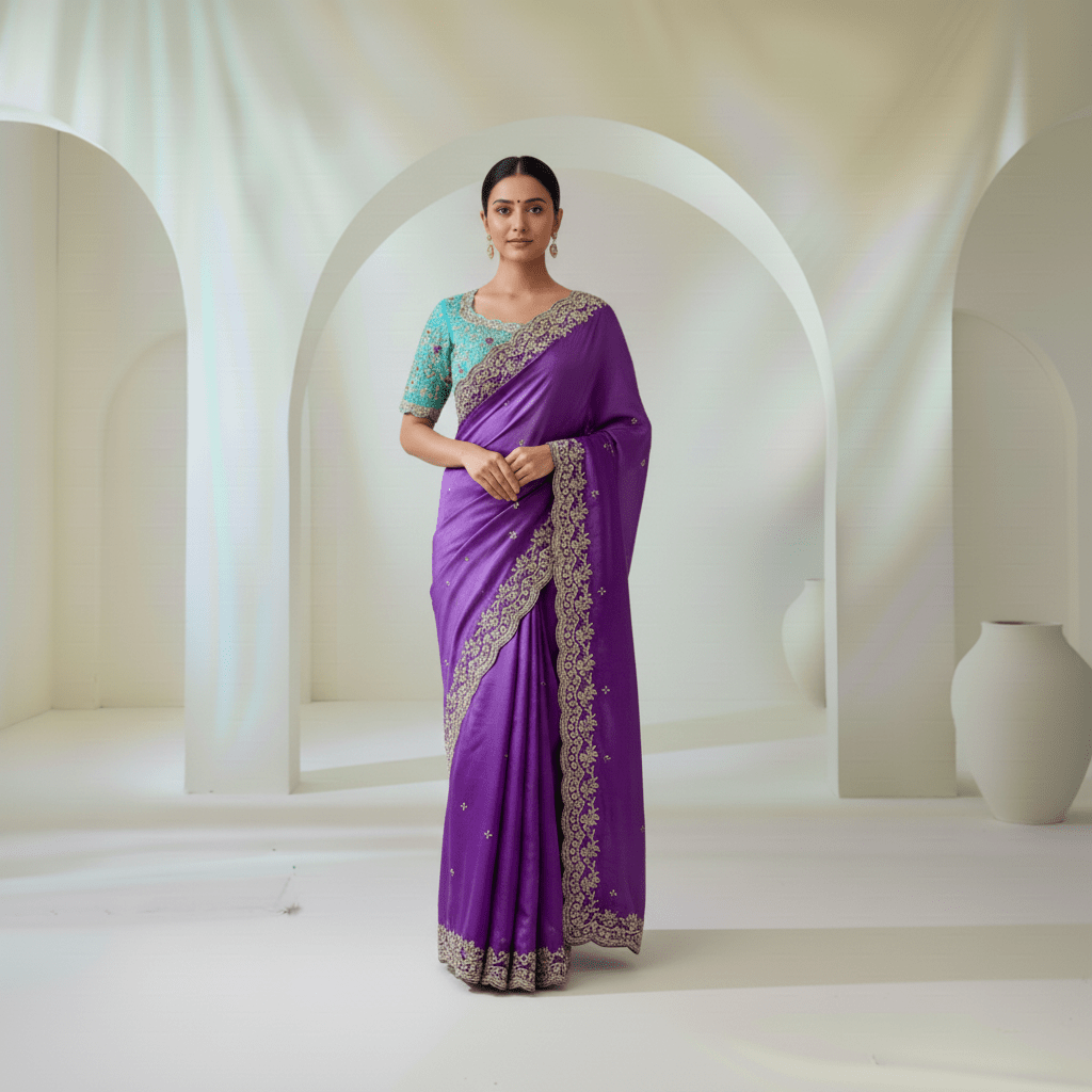 Designer crepe silk saree with handmade designer party wear blouse (Made on order) - Kalyanam By Swati