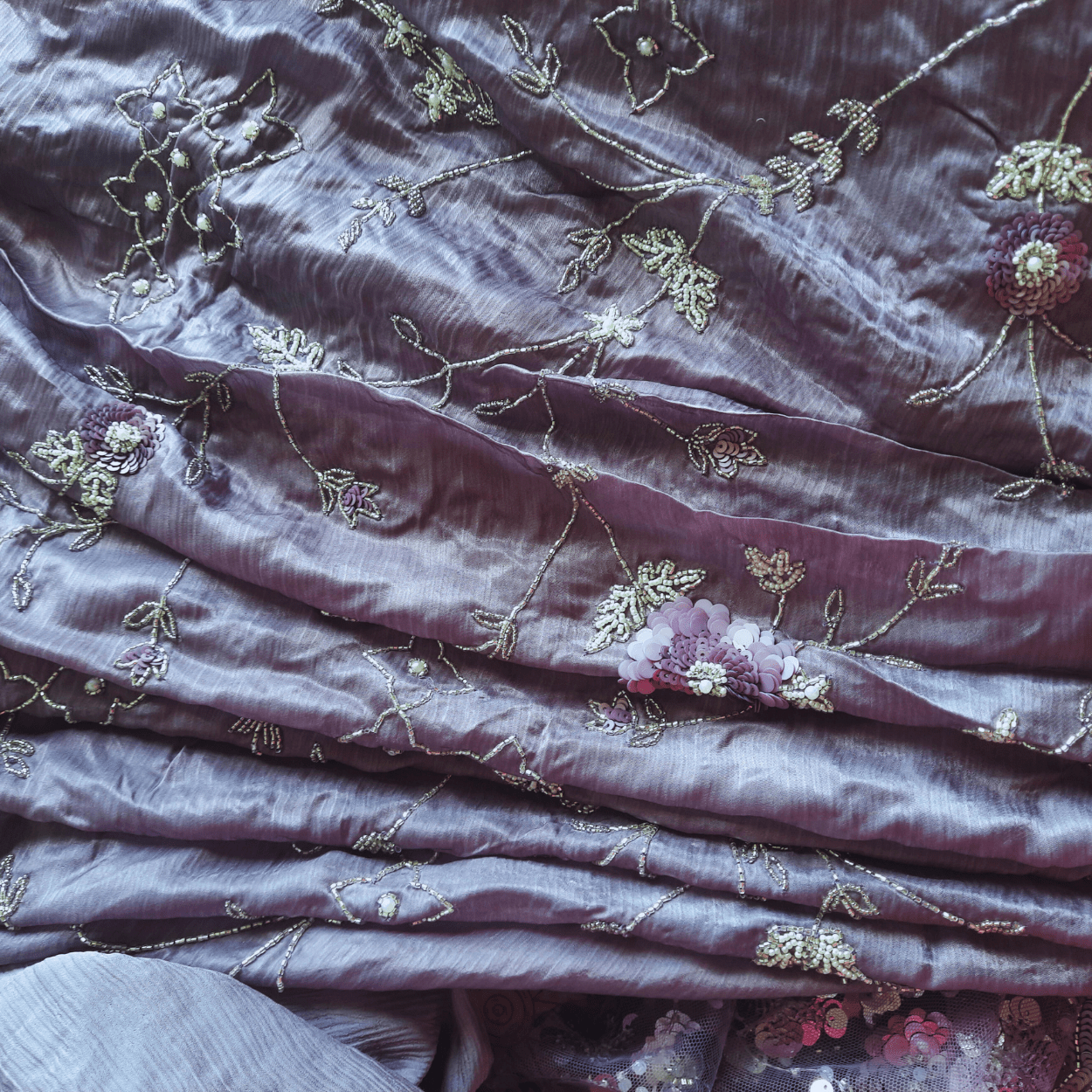 Designer Party wear Half and Half Net saree in off - white(Cream)& Wine Purple - Kalyanam By Swati