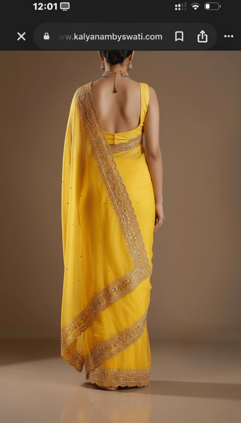 Haldi Yellow Designer Organza Saree | Hand - Embroidered Zardozi Scalloped Work - Kalyanam By Swati