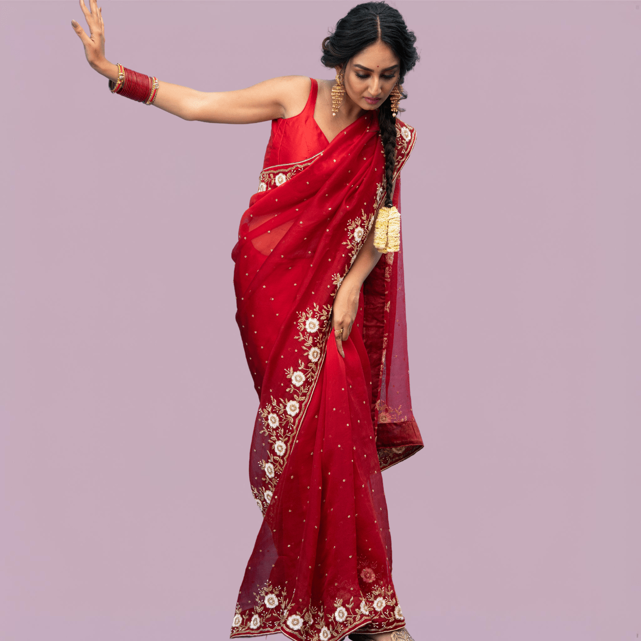 Maroon Red Ombre Shaded Pure Organza Saree in heavy handwork - Kalyanam By Swati