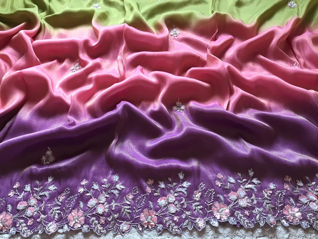 Ombre Shaded Pure Tissue Organza Silk in heavy handwork (On order only) - Kalyanam By Swati