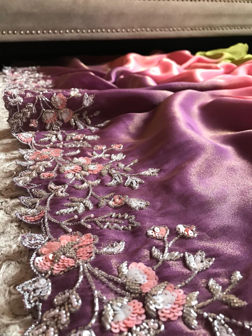 Ombre Shaded Pure Tissue Organza Silk in heavy handwork (On order only) - Kalyanam By Swati