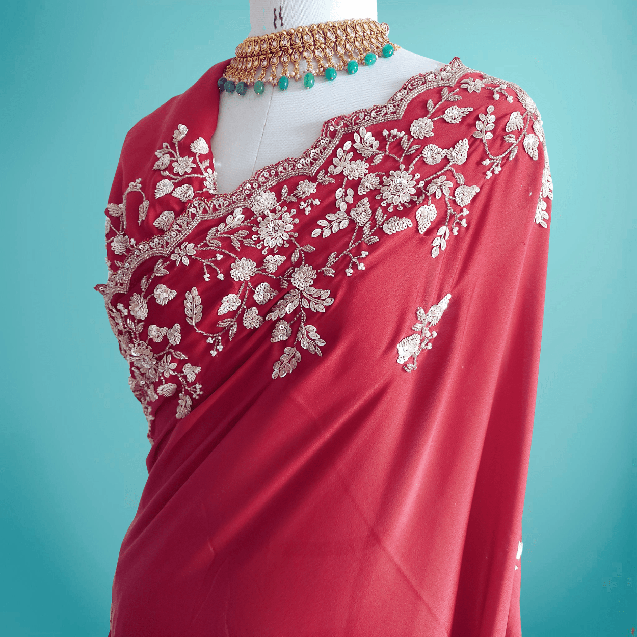 Party wear Pure Crepe Satin Crepe silk saree in Maroon red color - Kalyanam By Swati