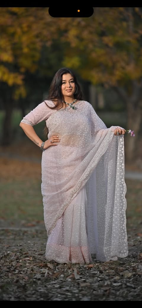 Party Wear Pure Organza Designer Cocktail Saree in heavy water sequins, pearls and cut dana hand work - Kalyanam By Swati