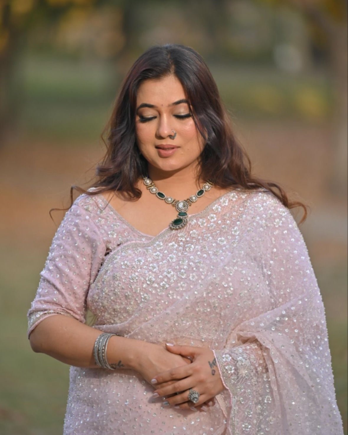 Party Wear Pure Organza Designer Cocktail Saree in heavy water sequins, pearls and cut dana hand work - Kalyanam By Swati