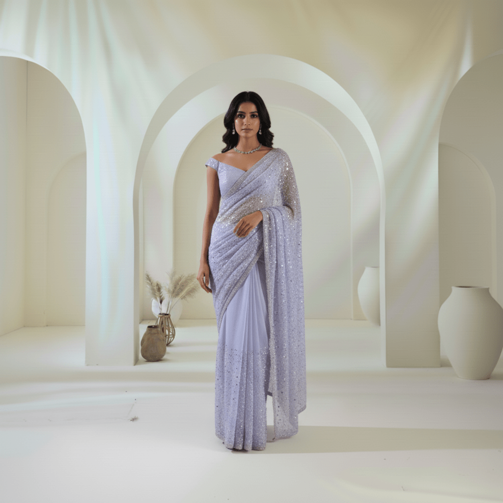 Party Wear Pure Organza Designer Cocktail Saree in heavy water sequins, pearls and cut dana hand work - Kalyanam By Swati