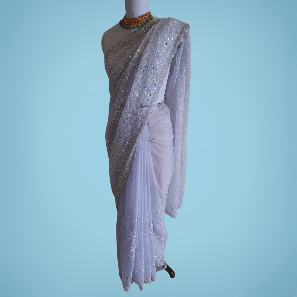 Party Wear Pure Organza Designer Cocktail Saree in heavy water sequins, pearls and cut dana hand work - Kalyanam By Swati