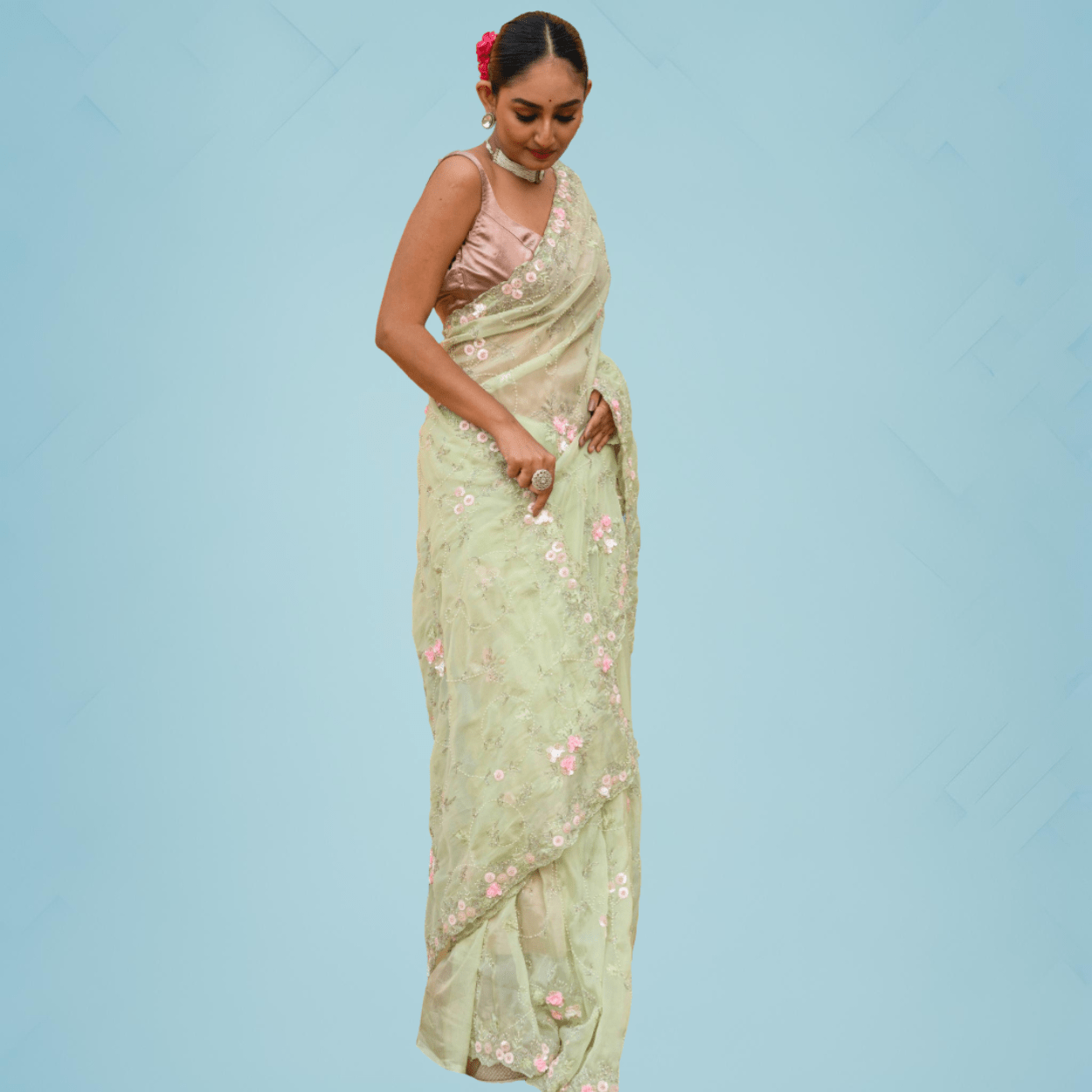 Party Wear Pure Organza Saree in pastel shades - Kalyanam By Swati