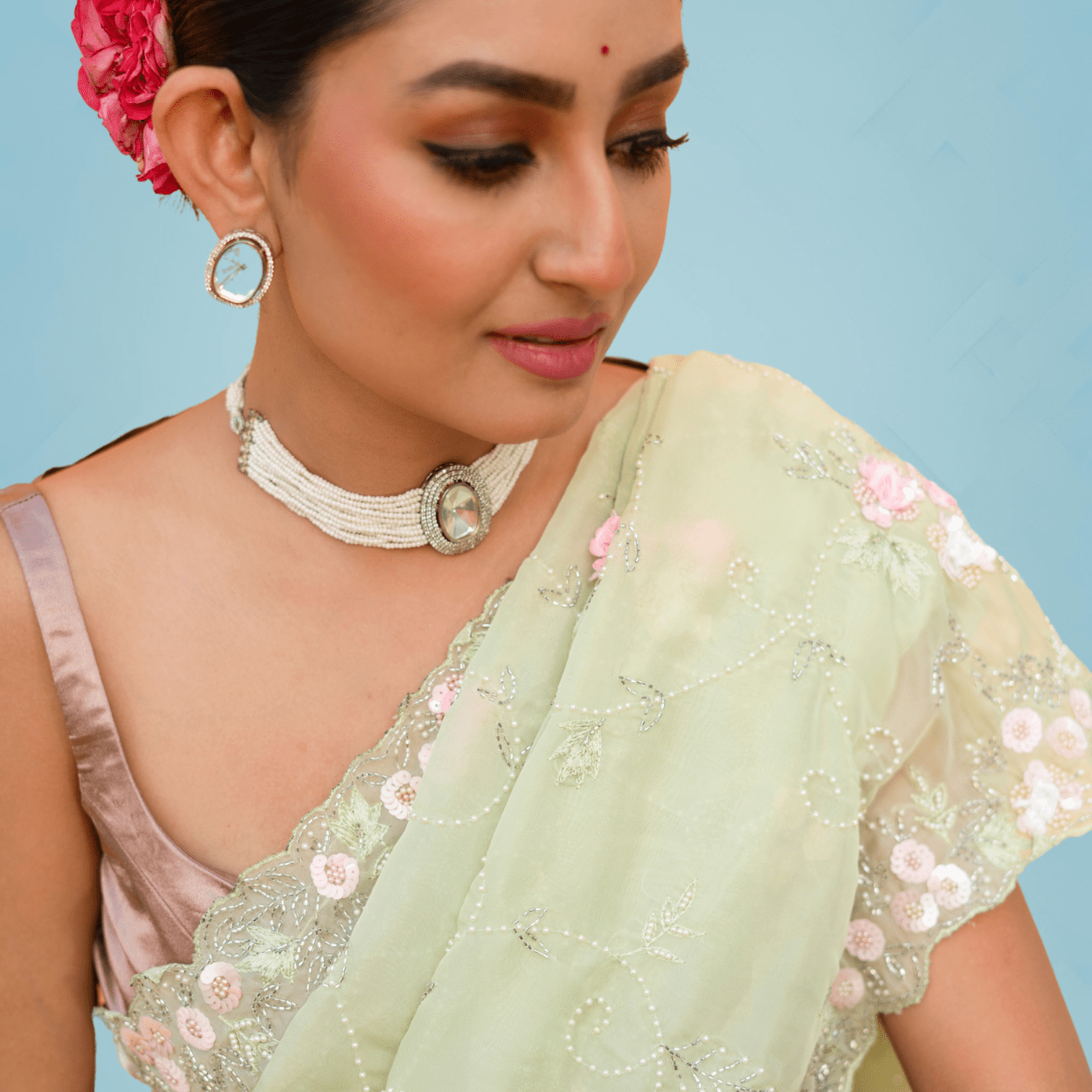 Party Wear Pure Organza Saree in pastel shades - Kalyanam By Swati