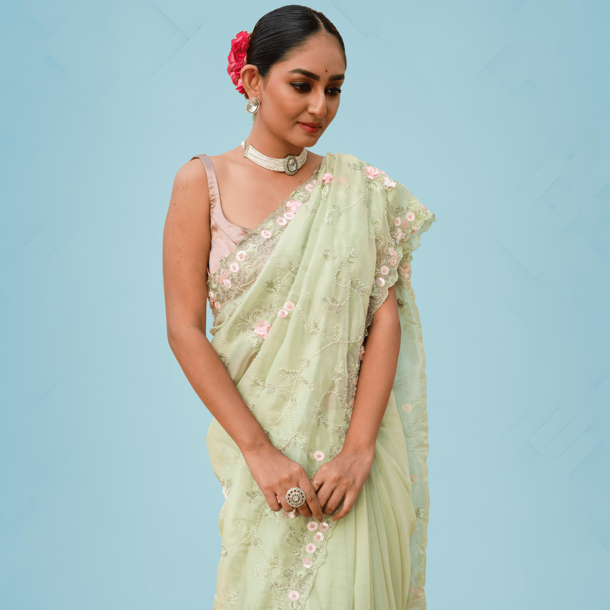Party Wear Pure Organza Saree in pastel shades - Kalyanam By Swati