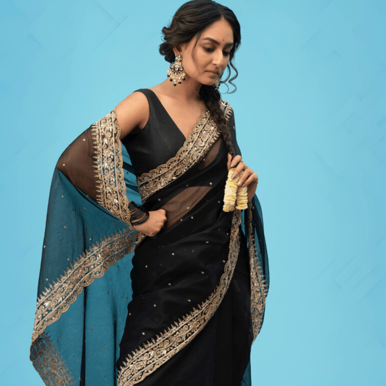 Party wear Pure Organza Silk Saree in heavy handwork - Kalyanam By Swati