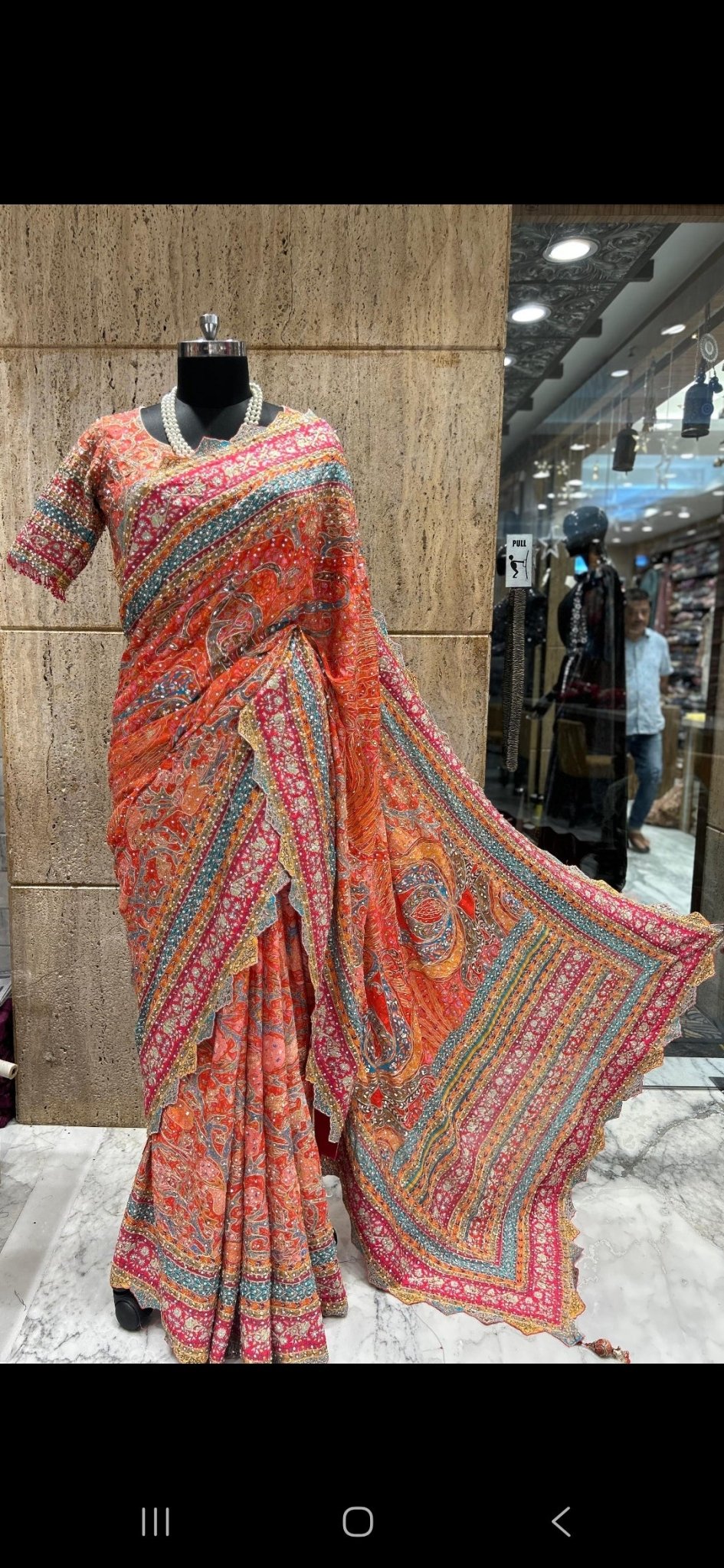 Pink Printed Crepe Designer Saree with Embroidered Readymade Blouse - Kalyanam By Swati