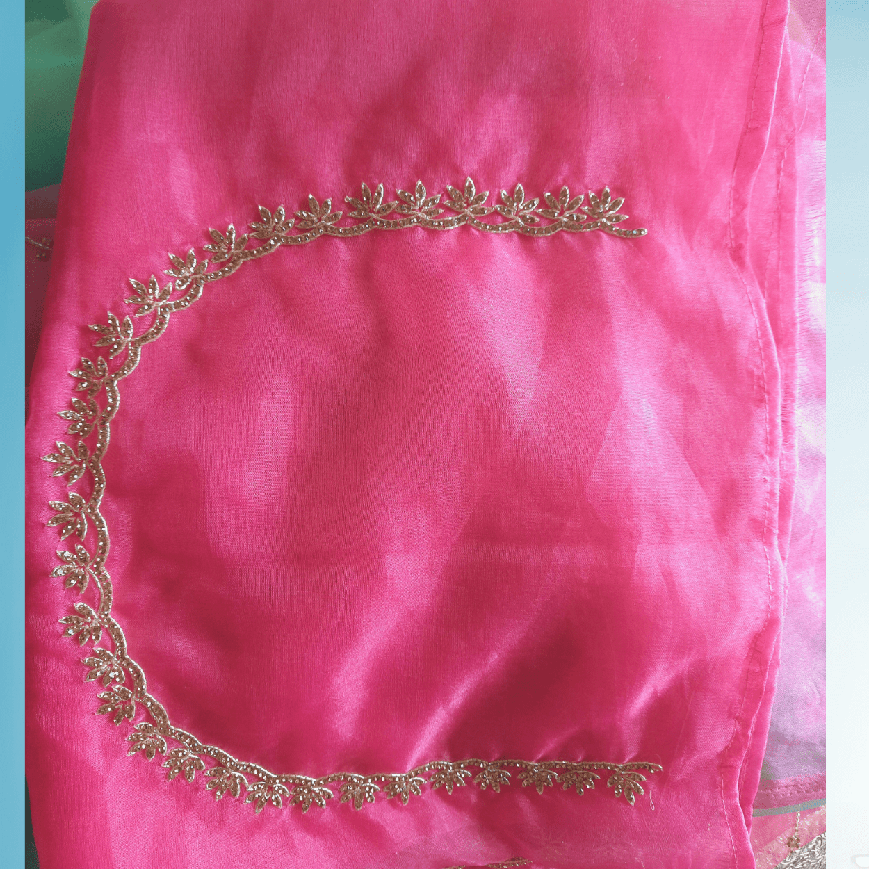 Pink shaded Pure Organza Saree in cutdana and stones handwork - Kalyanam By Swati
