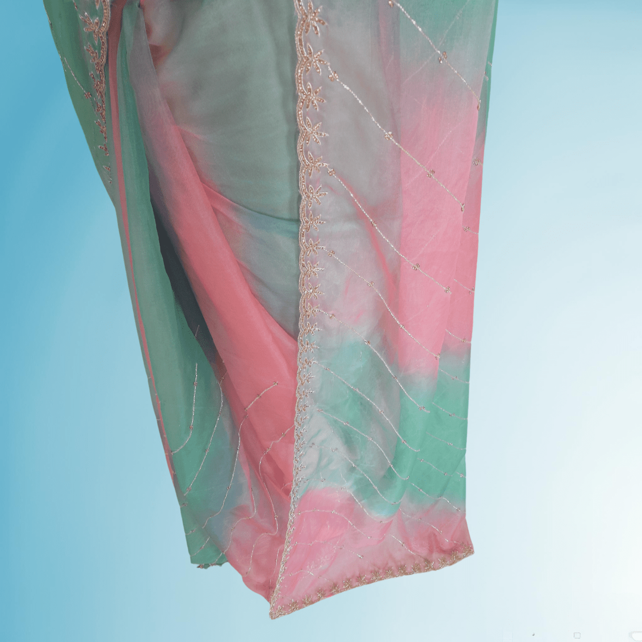 Pink shaded Pure Organza Saree in cutdana and stones handwork - Kalyanam By Swati