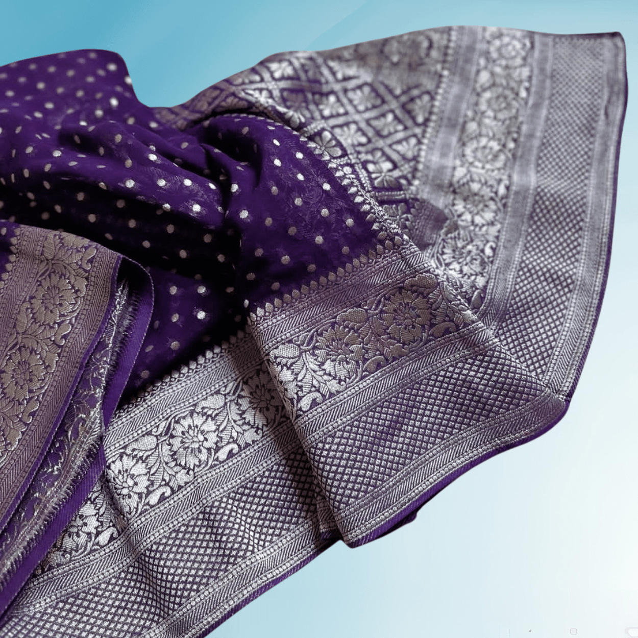 Pure Banarasi Georgette Saree in silver zari weaving - Kalyanam By Swati