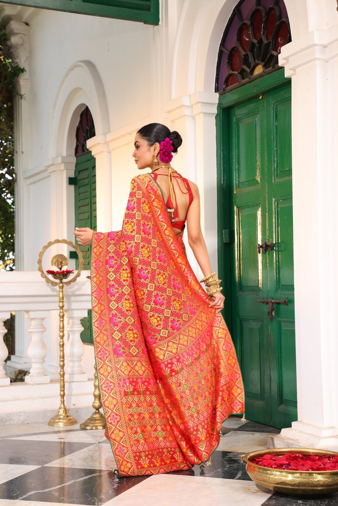 Pure Banarasi Khaddi Georgette Gharchola Bandhej Saree - Kalyanam By Swati