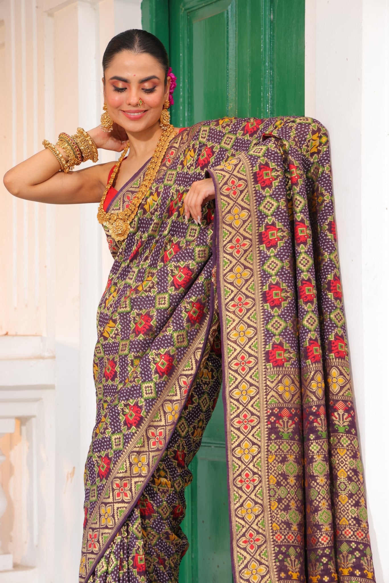 Pure Banarasi Khaddi Georgette Gharchola Bandhej Saree - Kalyanam By Swati