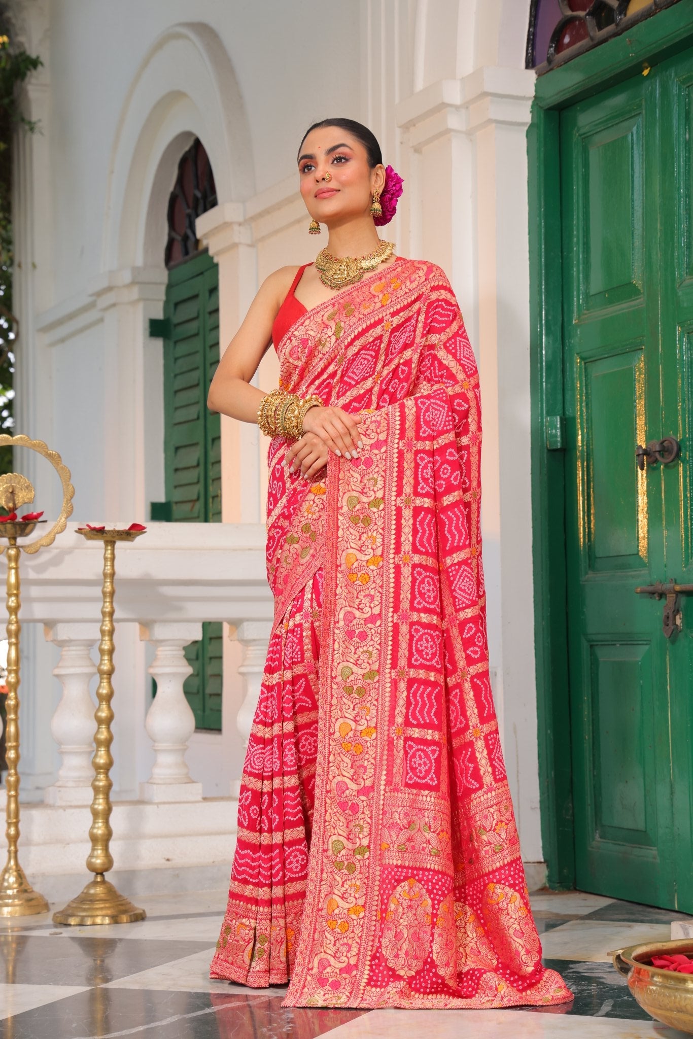 Pure Banarasi Khaddi Georgette Gharchola Bandhej Saree - Kalyanam By Swati