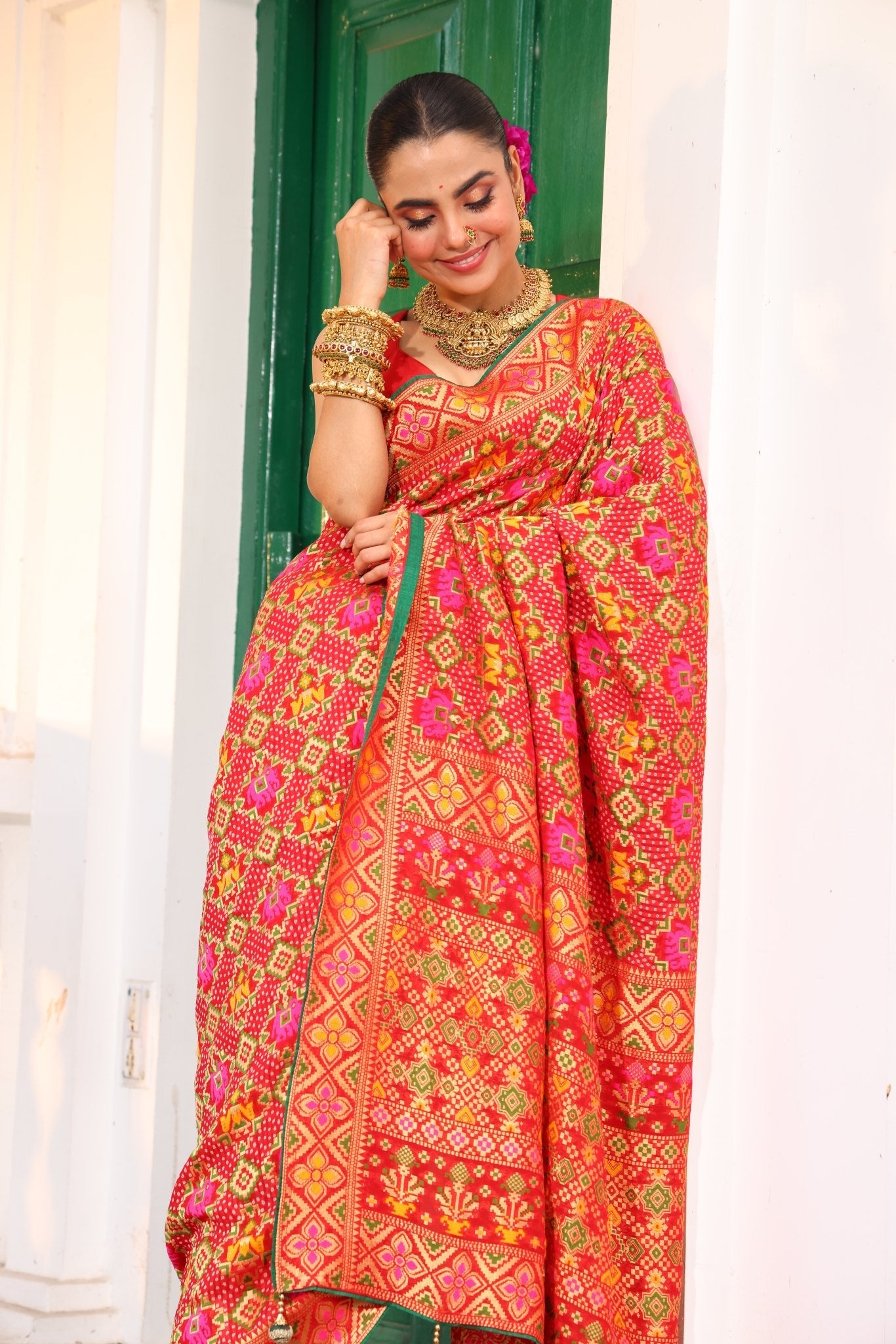 Pure Banarasi Khaddi Georgette Gharchola Bandhej Saree - Kalyanam By Swati