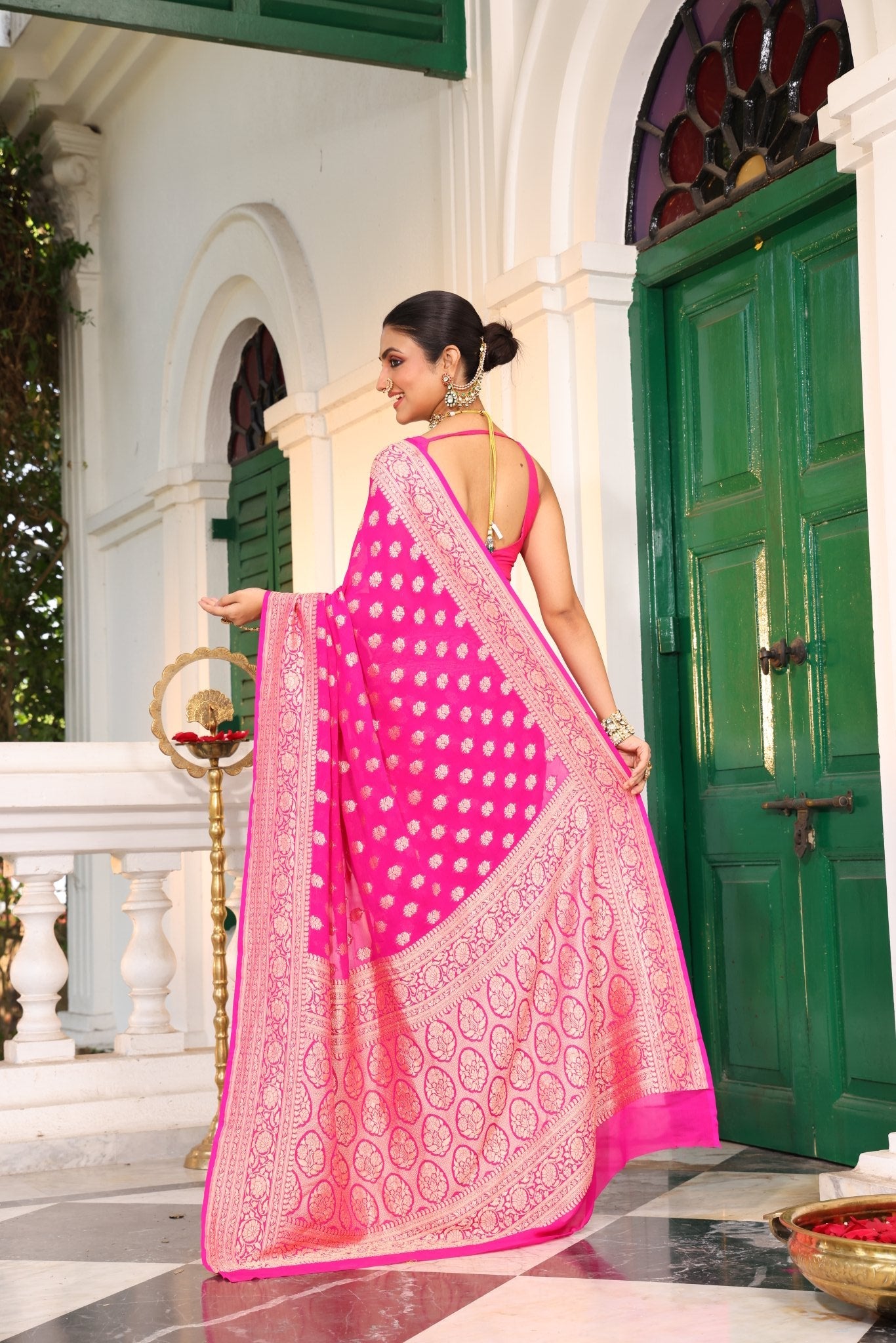 Pure Banarasi Khaddi Georgette Saree in Butta Zari Hand Weaving - Kalyanam By Swati