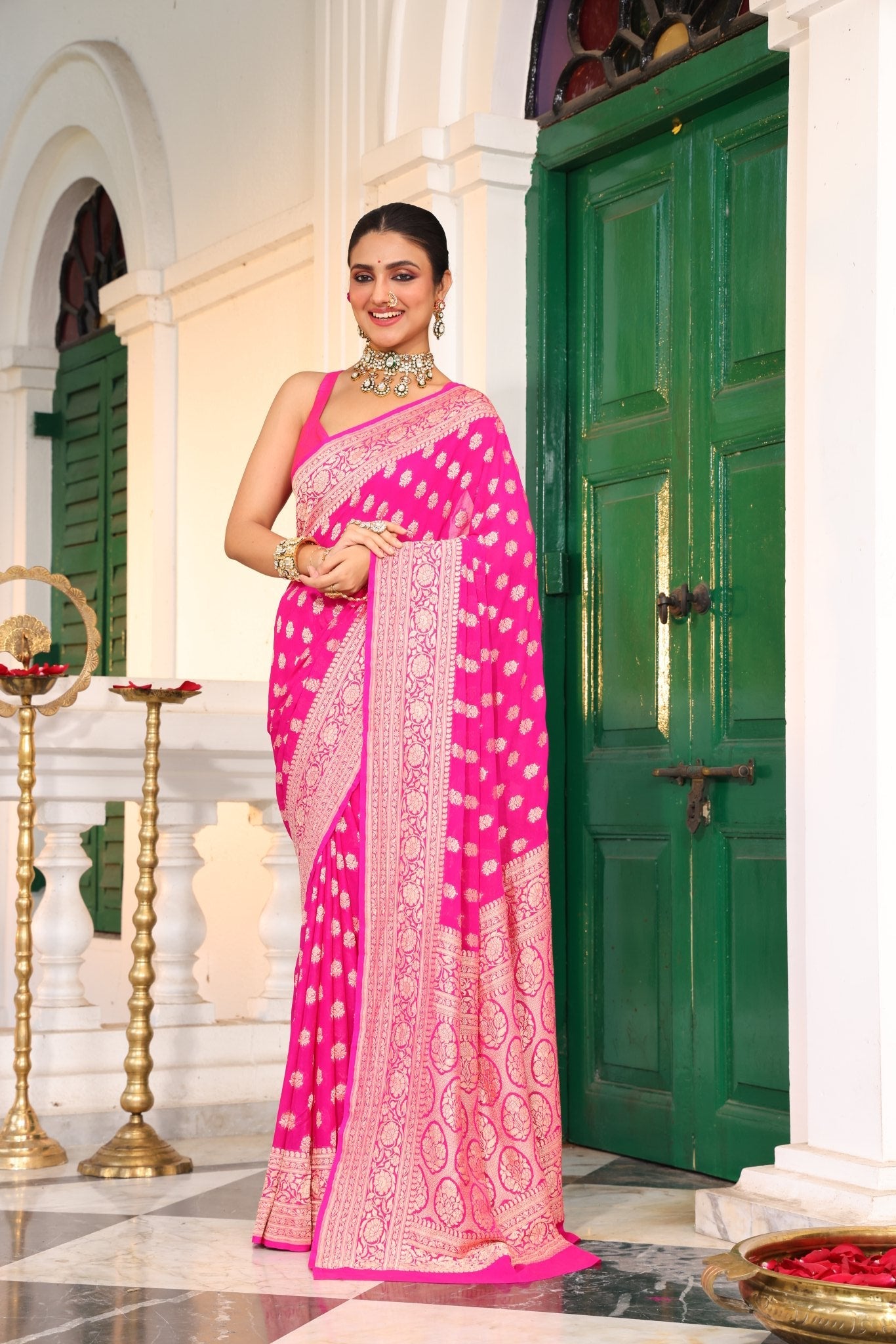 Pure Banarasi Khaddi Georgette Saree in Butta Zari Hand Weaving - Kalyanam By Swati