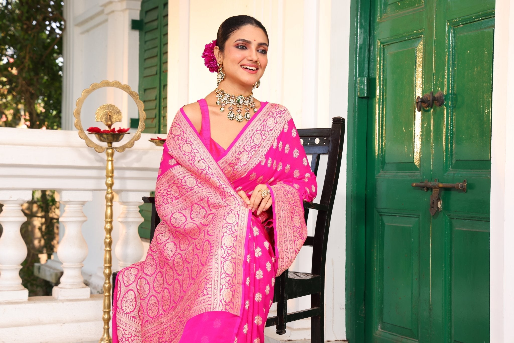 Pure Banarasi Khaddi Georgette Saree in Butta Zari Hand Weaving - Kalyanam By Swati