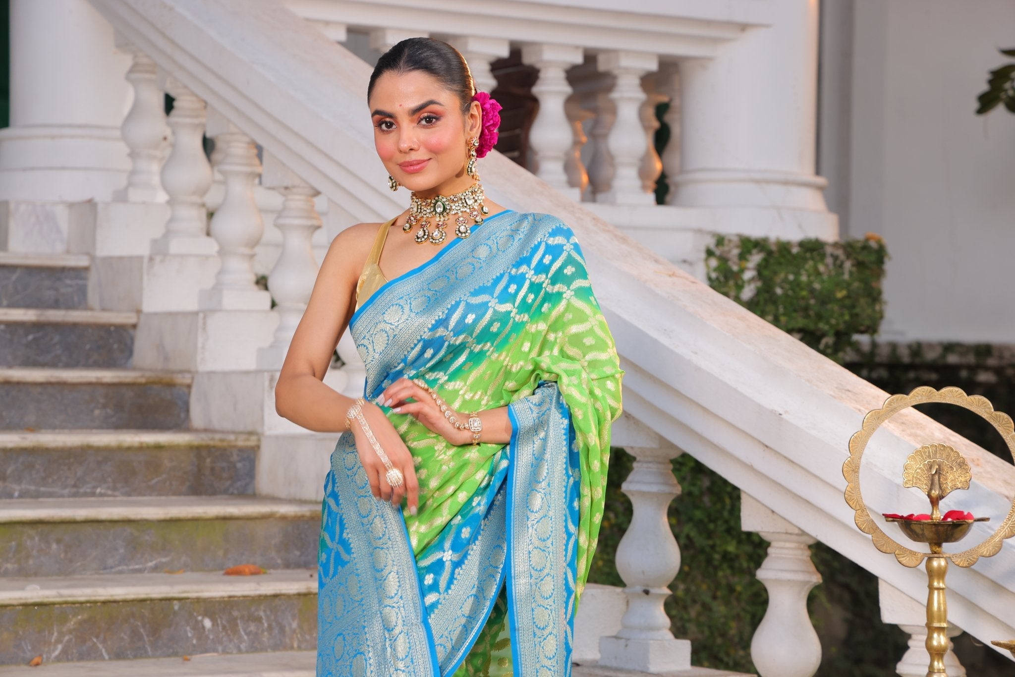 Pure Banarasi Khaddi Georgette Saree in Silver Water Zari Weaving - Kalyanam By Swati
