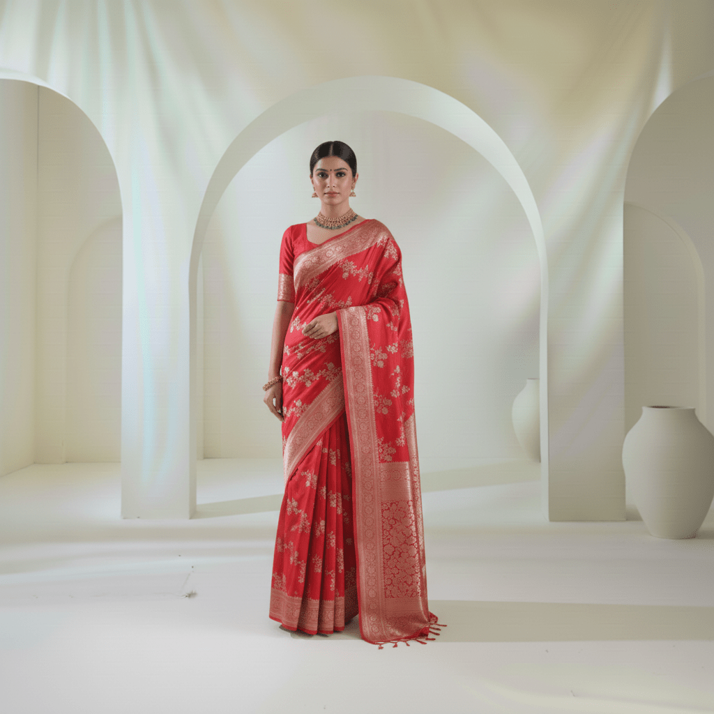 Pure Banarasi Mashru Satin Silk Saree in Red Color - Kalyanam By Swati
