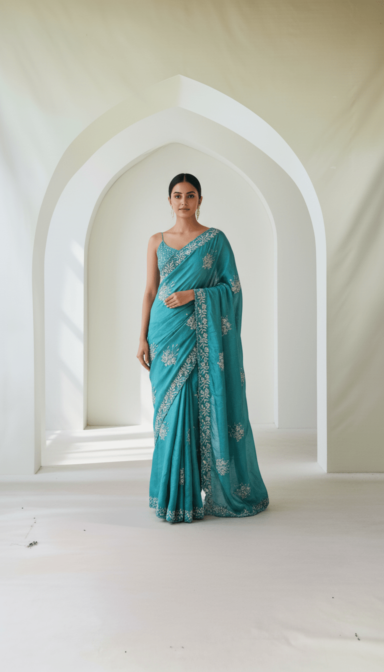 Pure banarasi munga silk saree in all over cutdana and pearls handwork - Kalyanam By Swati