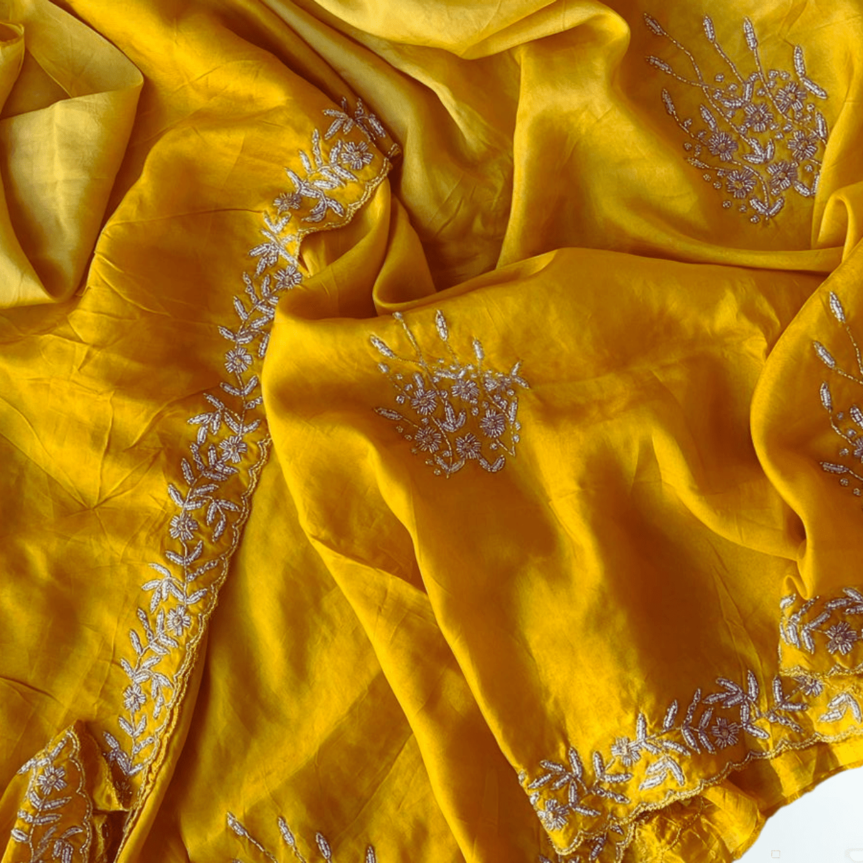 Pure banarasi munga silk saree in all over cutdana and pearls handwork - Kalyanam By Swati