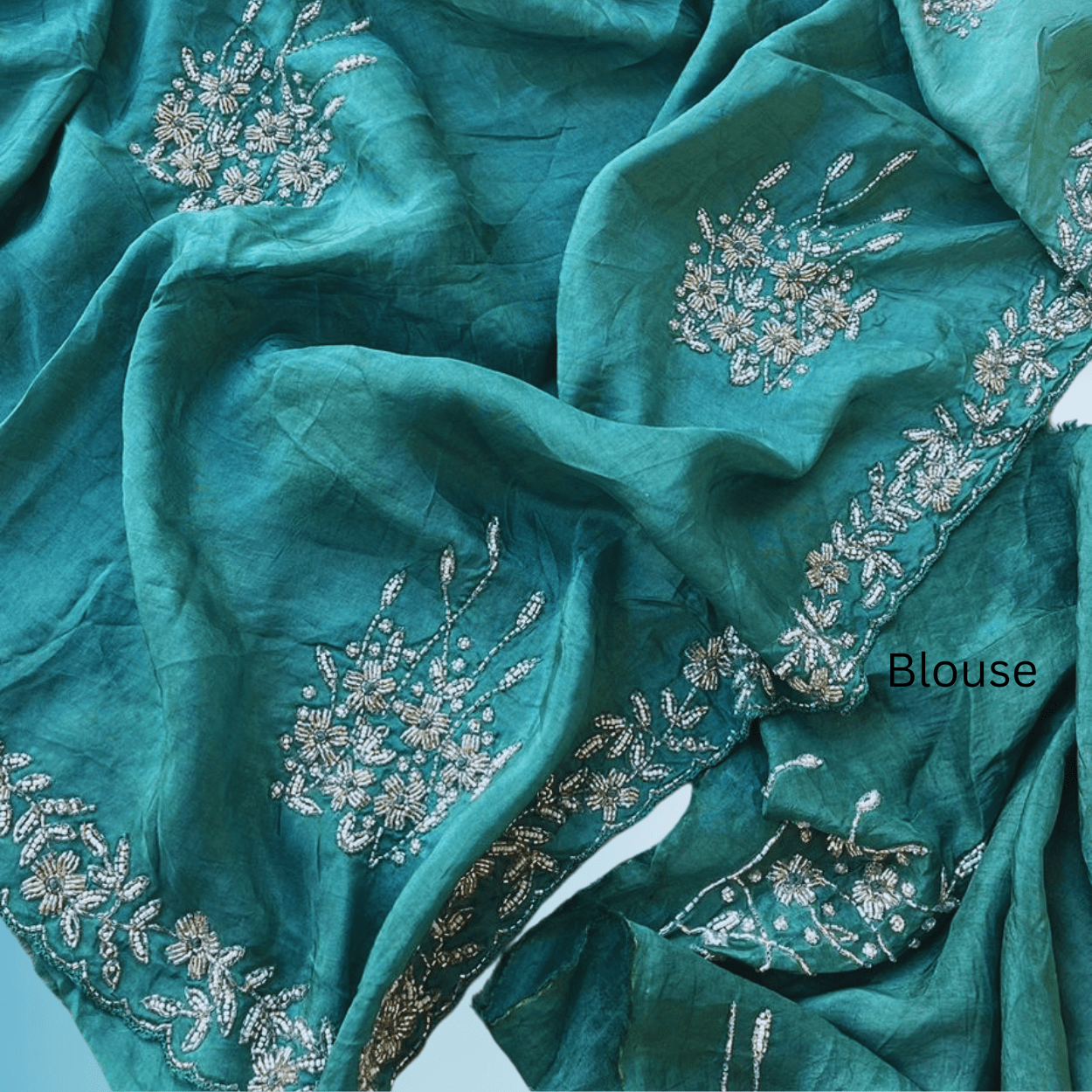 Pure banarasi munga silk saree in all over cutdana and pearls handwork - Kalyanam By Swati