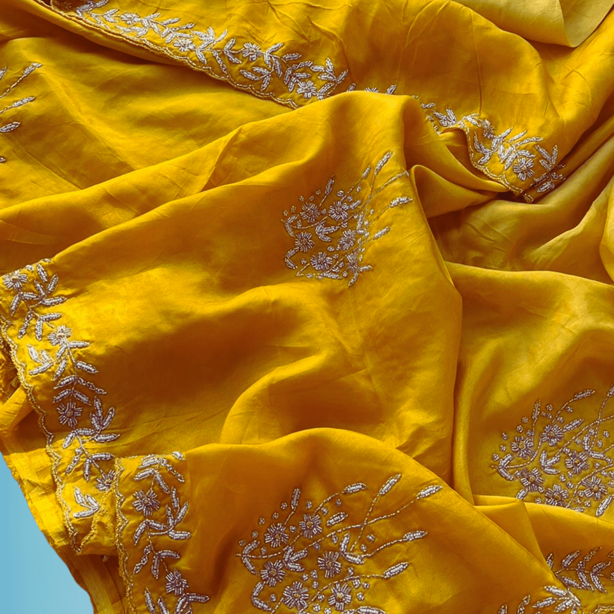 Pure banarasi munga silk saree in all over cutdana and pearls handwork - Kalyanam By Swati