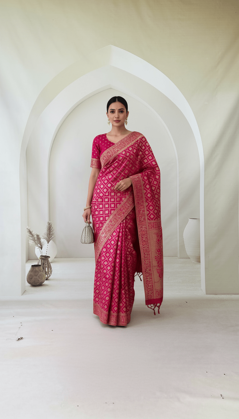 Pure Banarasi Silk gharchola saree in wedding baraat borders - Kalyanam By Swati