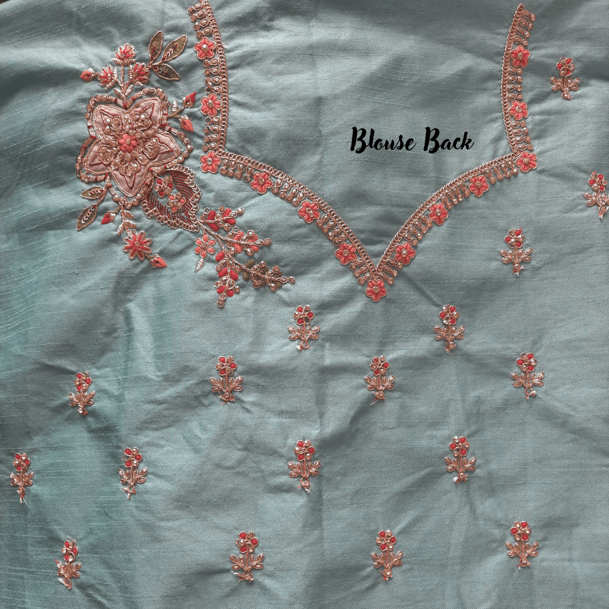 Pure chinnon crepe silk saree in resham dori hand embroidery in peacock blue color - Kalyanam By Swati